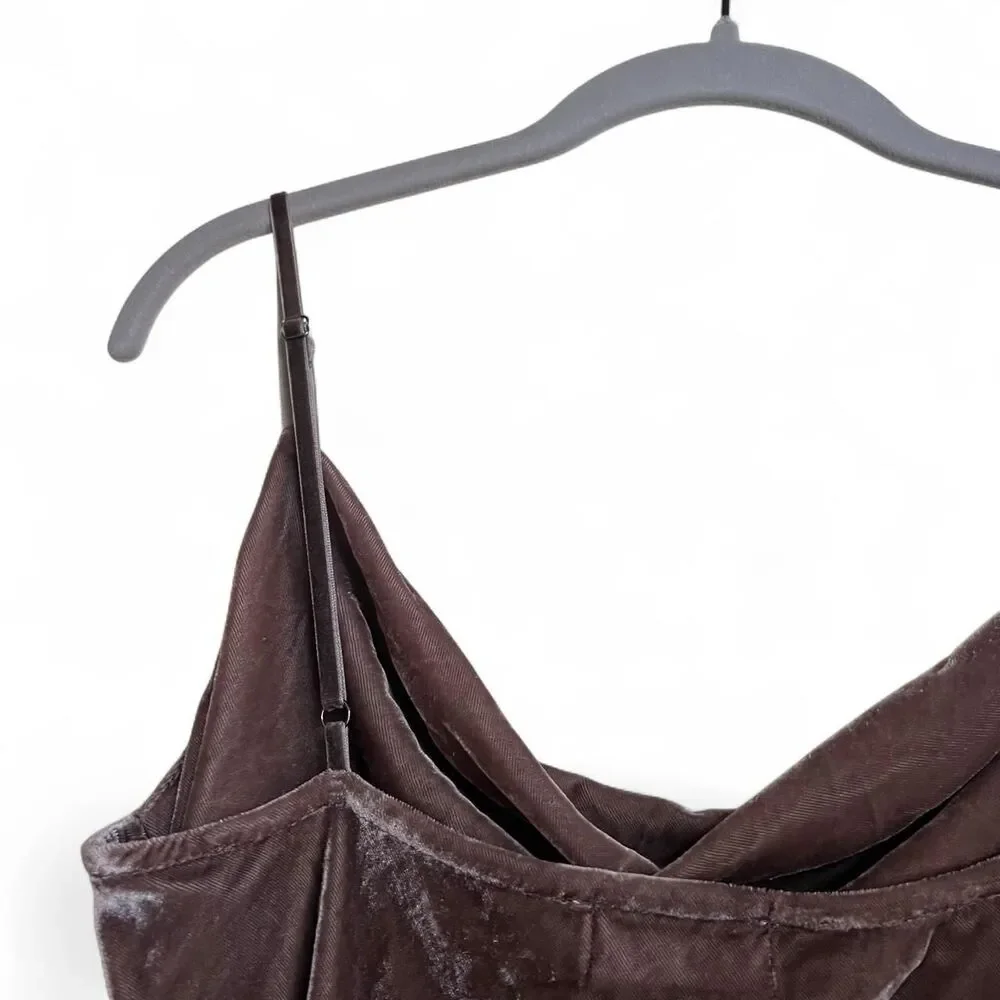 Isalis Women's Brown Velvet Dress Cowl Neck Slip Dress Size M